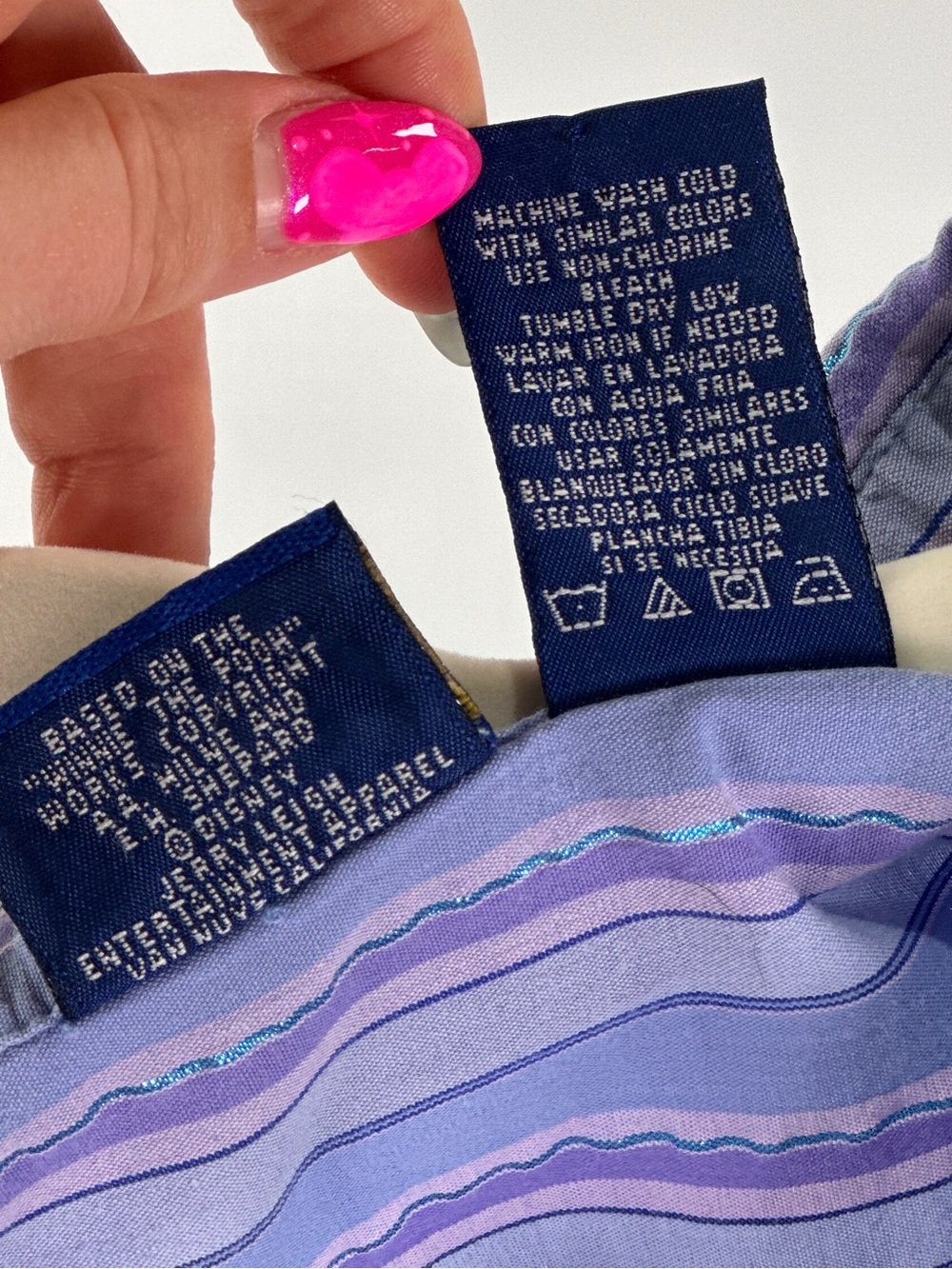 Pooh Sleeveless Blouse Embroidered Winnie Piglet Eeyore Striped Blue Purple L - Picture 10 of 12
